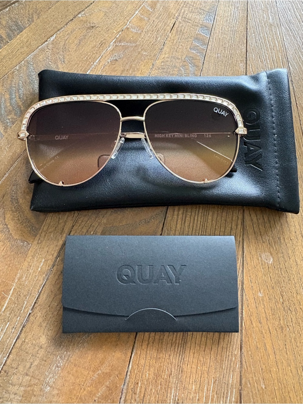 Quay High Key Bling Aviator Sunglasses in Rose Gold with Brown Gradient Lenses